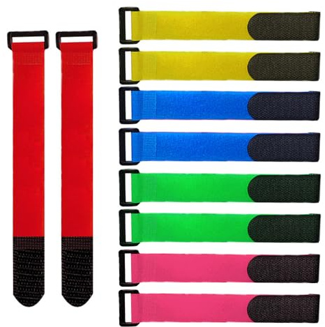 20 Stück 20 X 2 cm Nylon Kabelbänder Set, Klett-Kabelbinder (5 Farben) | Wiederverwendbare Kabelbinder, Verstellbare Klettband Kabelbänder (Rot Gelb Blau Grün Rosa)