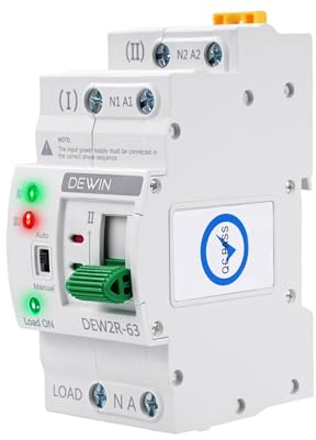 Wattive Interruptor de Transferencia Automático, ATS 2P 63A 220V Dual Power Automatic Transfer Switch carril DIN Conmutador de Transferencia Automática de Corriente de Emergencia, G2R