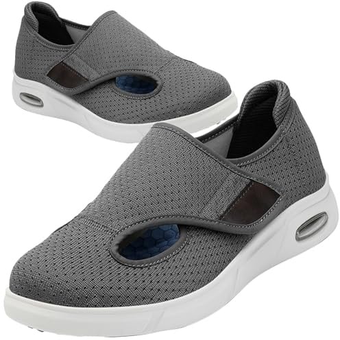 AEHO Scarpe Estive Anziani Ortopediche Uomo con Strappo Pianta Larga per Diabetici per Donna Pantofole X Scarpa Hook And Loop,Grigio,38 EU