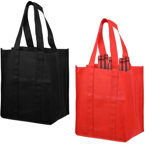 Classicseali 2PCS Wine Carrier Bag 6 Bottles,31 X 25 X 18cm Bottle Carrier | Reusable Wine Bottle Bags,for Storing Carrying Wines Beer Champagne,Ideal for Parties,Picnics,Gifts,Black,Red