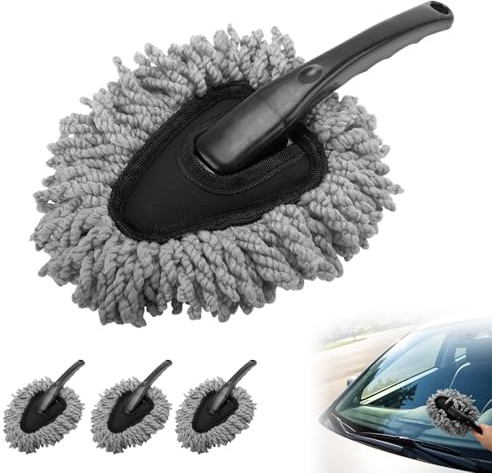 VBGURR Lot de 4 plumeaux de lavage en microfibre pour l'intérieur de la voiture - Petit plumeau universel - Kit d'outils de nettoyage pour voiture (gris)