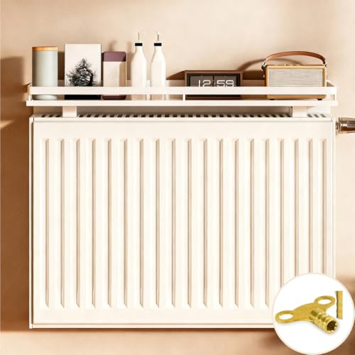 UVCMDUI Blanc Tablette Radiateur, Etagere Radiateur à Poser sans Percer, Alliage d'Aluminium Cache Radiateur, Anti-Fumé et Anti PoussièRe pour Rangement et La Décoration,60cm/23.62in