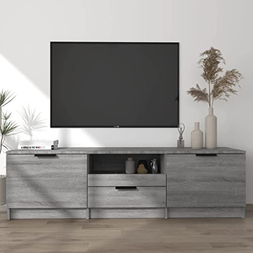 Fangmaliuyun TV-Schrank Grau Sonoma 140x35x40 cm Holzwerkstoff Lowboard mit 3 Fächern und Schublade Modernes Design für Wohnzimmer Flur Schlafzimmer