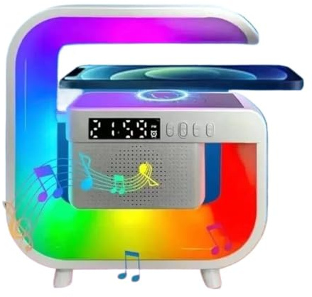 YIttings Multifunction LED Lamp Smart Bluetooth Speaker Wireless Charger RGB Alarm Clock Night Light (White)