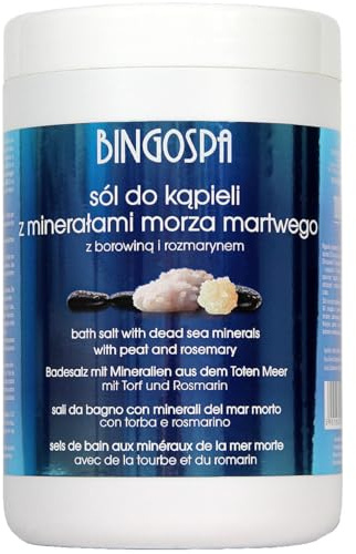 dead sea Anti-Aging Badesalz aus dem Toten Meer mit Torf und Rosmarinextrakt fur Hautbefeuchtung, Rheuma, Knochen- und Gelenkverletzungen 1000 g BINGOSPA