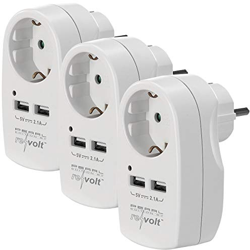 revolt USB Zwischenstecker: 3er-Set 2in1-Steckdose mit 2-fach-USB-Netzteil, Kindersicherung (Doppel-USB-Steckdose, USB-Steckdose anschließen, Überspannungsschutz)