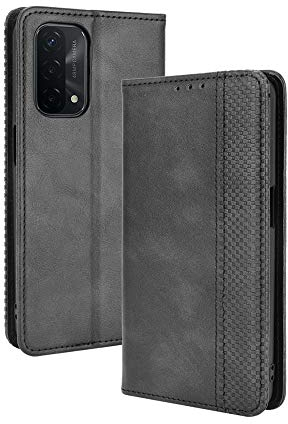 GOGME Premium PU/TPU Leder Hülle für Oppo A74 5G | A54 5G, Folio Schutzhülle Handyhülle, Flip Case Klapphülle mit Standfunktion & Kartensteckplätzen, Schwarz