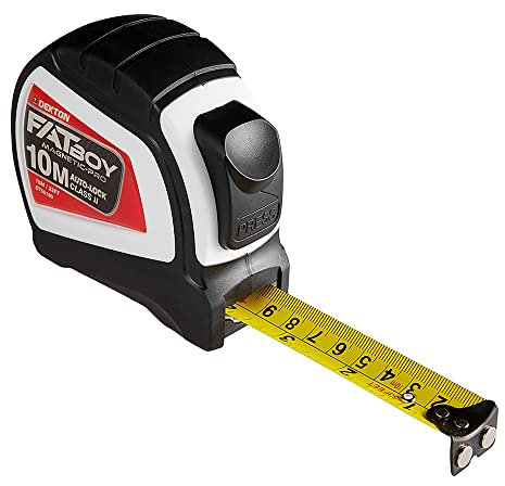 Dekton Fatboy Magnet Tape Measure 10m x 25mm | Extra Wide 25mm Blade | Magnetic Tip | Imperial & Metric Units | Anti-Slip Belt Clip | Auto-Lock | Class II Accuracy | Ideal for Professional and DIY Use
