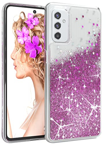 EAZY CASE Hülle kompatibel mit Samsung Galaxy M52 5G Schutzhülle mit Flüssig-Glitzer, Handyhülle, Schutzhülle, Back Cover mit Glitter Flüssigkeit, TPU/Silikon, Transparent/Durchsichtig, Lila