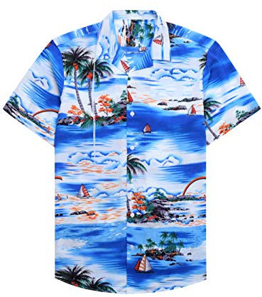 siliteelon Blau Hawaii Hemd Herren Kurzarm Casual Floral Blumenmuster Hawaiihemd,3XL