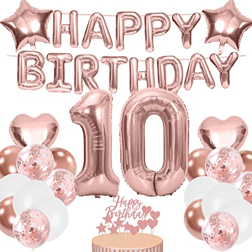 Luftballons 10. Geburtstag Deko Mädchen Rosegold, Folienballon 10. Geburtstag Mädchen, Happy Birthday Girlande, Rosegold Tortendeko Geburtstag Für 10. Geburtstagsdeko für Mädchen