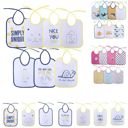 Baby Care Babylatz 7-teiliges Set, zweilagig, waschbar, Bindebänder, ab Geburt, Farbe:blau