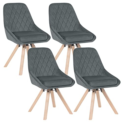 WOLTU Esszimmerstühle drehbar 4er Set, für Esszimmer Wohnzimmer Küche, Küchenstühle mit Samtbezug, Buchenholz Beinen, bis 150 kg belastbar, Dunkelgrau