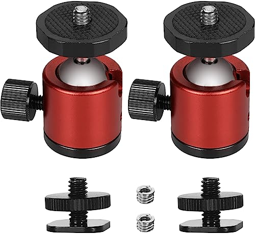 FAEFTY 2 Stück Mini Kugelkopf Stativkopf mit 1/4 Hot Shoe Mount Adapter, Metall stativ kugelkopf 1/4'' auf 3/8'' Gewindeadapter, 360 Grad Drehbarer Ballhead für Kamera/Stativ/Monitor/Licht