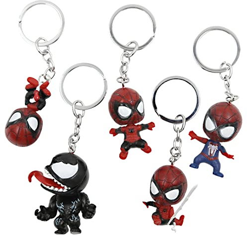 MIZT Spiderman Schlüsselanhänger, 5 Stück Superheld Schlüsselbund Keyring Keychain Dekoration Merchandise, Geschenke für Erwachsene und Kinder