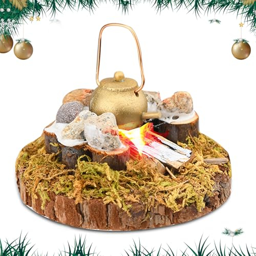 Johiux Wichtel Zubehör Weihnachten LED-Lagerfeuer Weihnachtskrippe,Miniatur Stadtflamme Mini Lagerfeuer Wichtelzubehör,Wichtel Feuerstelle Miniatur Weihnachten Lagerfeuer Krippe Zubehö.