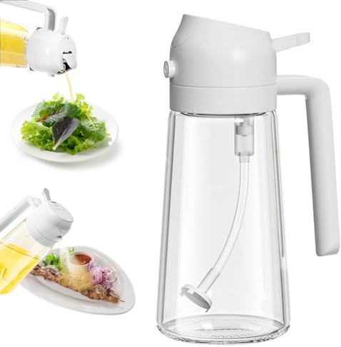 Oil Spray Bottle, 2 in 1 Glass Olive Oil Dispenser Bottle for Kitchen, Leakproof Vinegar Dispenser Cooking Oil Spray Bottle Oil Sprayer for Cooking Air Fryer Baking Grilling BBQ, 470ml