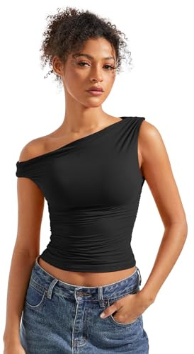 SUUKSESS Women Off Shoulder Tops Sleeveless Shirts Y2K Trendy Vest Going Out Crop Tank Top
