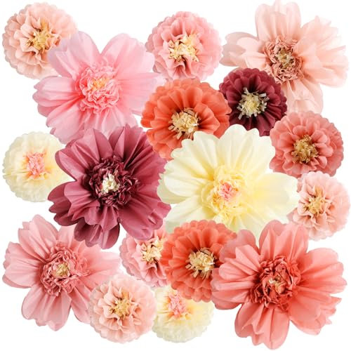 TaoBary Große Bunte Seidenpapier-Blumen, 50,8 cm, riesige Fiesta-Papier-Pompons, Klassenzimmer, Wanddekoration, Geburtstag, Hochzeit, Verlobung, Tafelaufsatz, Teeparty-Zubehör (Roségold, Blush Pink)