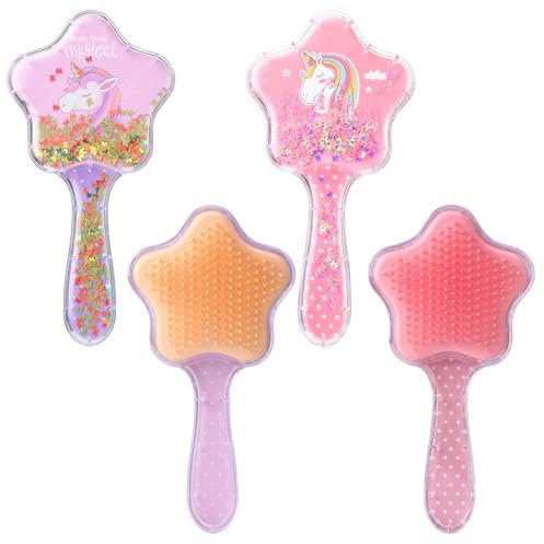 Kaisibum 2 Stück Haarbürste Kinder,Entwirrbürste für Mädchen,Glitzer Kinder Haarbürste Cartoon Einhorn Geschenke,Detangler Bürste Gleitet Leicht Durch Knoten und Zieht Nicht