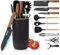 Justup Messerset, 10-teiliges Küchenutensilien Set mit Messer Set und Utensilienhalter - Inklusive 6 Messer & 4 Silikonutensilien, Messer Set mit Block und 4 Silikon Spatel Set (Schwarz)