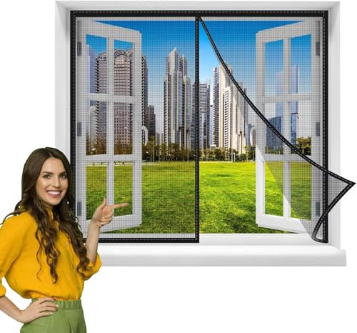 Fiberglas Magnet Fliegengitter Fenster,50x180cm Netz Magnetvorhang Insektenschutz Balkontür,Kratzfest Stärkere Magneten Fliegenvorhang für Garage Tür Gartenhaus Terrassentür Schwarz