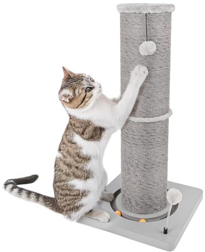 CanadianCat Company | Kratzstamm für Katzen - Carla - mit Spielzeug | interaktives Katzenspielzeug selbstbeschäftigung | mit 82cm-hoher Kratzsäule Ø20cm | ca. 40 x 40 x 86 cm