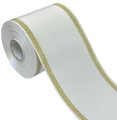 Nastro FUNEBRE bobina da 50 metri | VARI COLORI | con Greca Oro 10 cm x 50 metri nastro da lutto decorativo ideale per cofani e corone (Bianco)