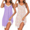 Ekouaer Women's Nightgown V-neck Chemise Sleepwear Lace Nightwear Soft Lingerie for Women 2pcs Lilac+pink flower L