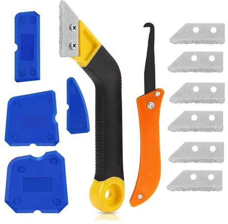 CONGGUAN 12 Pcs Grout Removal Tool Kit Professional Grout Saw Knife with 6 Pieces Extra Replacement Accessories Caulk Smoothing Tool for Tile Cleaning Kitchen Bathroom Renovation