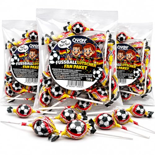 OYOY | 45 Fußball Lutscher Kinder 450g I 3x150g | Erdbeer Lollis für Kindergeburtstag Fußballparty Mitgebsel Gastgeschenk Partytüte Füllung Public Viewing