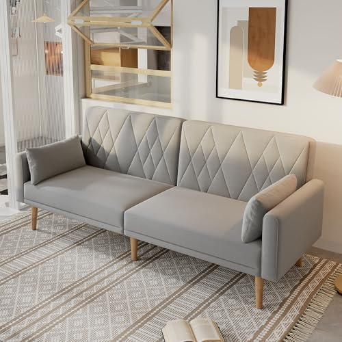 TUPOSTAR Kleine Sofas, Schlafsofas FüRs Wohnzimmer, Mit Verstellbarer RüCkenlehne Und Armlehnen, Schlafsofas Aus Samt, FüR Wohnzimmer, Schlafzimmer, Heimkinos,Grau