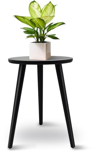 JNUYISW Pflanzenständer aus Holz, Schwarz Blumenständer Rund Belastung Blumenhocker mit 3 Füßen für Verschiedene Topfgrößen Pflanzenhocker Deko Hocker für Haus Garten Innen Außen 42x28cm