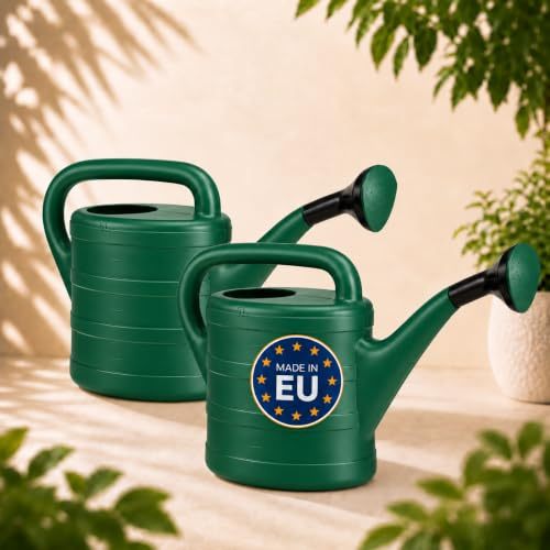 Gießkanne 2X 5L Dunkelgrün – Kunststoff Giesskanne mit abnehmbaren Brausekopf, Garten-Gießkanne zur Bewässerung von Balkon oder Haus Pflanzen, Made in EU & HLKauf-Block