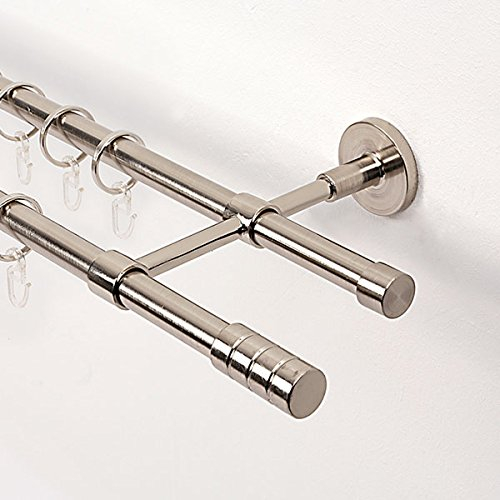 Ventanara® Gardinenstange 120 cm 2 läufig 16 mm mit Endstücken Zylinder und Standard inklusive 24 Ringen Wandmontage