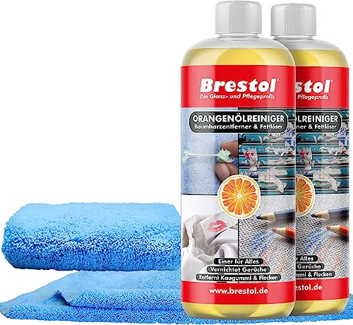 Brestol ORANGENREINIGER Set2 (2X 1000 ml + Zubehör) - Universalreiniger Fett Öl Kaugummi Baumharz-Entferner Geruchsneutralisierer Orangenölreiniger