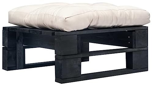 vidaXL Holz Gartenhocker Sand Kissen für den Innen- und Außenbereich Fußbank Sitzhocker Palettenmöbel Gartenmöbel Palettenhocker Palettenkissen Schwarz