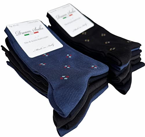 DREAM SOCKS 6 paia calze corte da uomo a metà polpaccio in cotone filo di scozia elasticizzate,calzini molto leggeri made in italy rimagliate a mano (43-46, 6 X Set. CLASSIC R.)