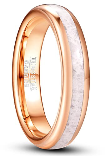 VAKKI 4mm Rose Gold Tungsten Rings for Women Marble Inlay Wedding Ring Bands Size S