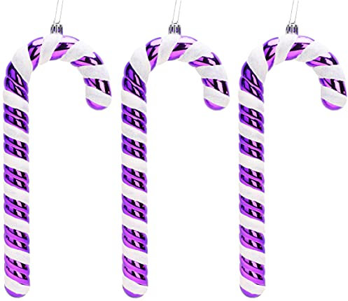 Christmas Concepts® Pack of 3–250mm (10) Extra Large Candy Cane Baubles – Shiny & Glitter Decorated – Christmas Decorations (Purple)