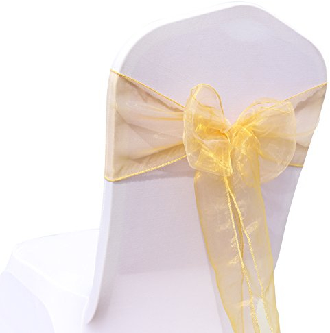 Organza Stuhlschleife Stuhl Schärpe Bögen Stuhlbezugschleifen Tischläufer Stehtisch-Schleife Stuhlschärpen für Hochzeit Party Geburtstag Veranstaltungen Weihnachten Dekoration 18 * 275CM 5 Gold