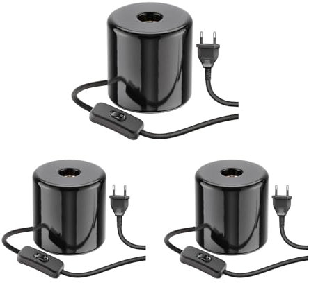 ledscom.de 3 Stück Tischlampe TIPO, Schalter, Porzellan, schwarz, 1x E27 max. 300W