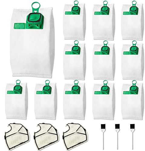 Ruucy 12 Pezzi Sacchetti Folletto per VK140 VK150 FP140 FP150-12 Ricambi Sacchi Folletto FP140, 3 Filtri Motore, 3 Spazzole Pulite, Kit di Accessori per Vorwerk Kobold Aspirapolvere