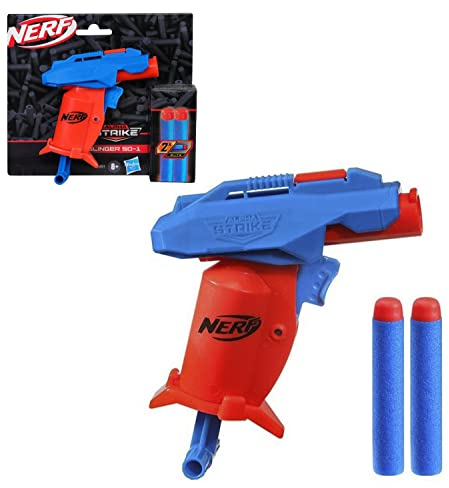 NERF Alpha Strike Slinger SD-1 Einzelschuss-Blaster und 2 NERF Elite Darts aus Schaumstoff – Nachladen, Spannen, Feuern, Multi
