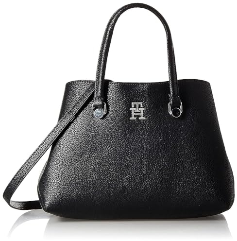 Tommy Hilfiger Damen Umhängetasche TH Emblem Small Satchel mittelgroß, Schwarz (Black), Einheitsgröße