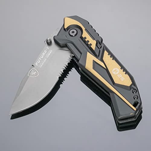 TS Tactical Store Navaja K25 de bolsillo FUTURE-T con funda de cordura para cinturón y Molle color TAN | Hoja de de Acero inoxidable 7,7 cm | Cuchillo plegable 19779