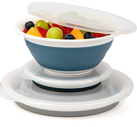 Progressive Prepworks Thinstore Collapsible Prep/Storage Bowls with Lids - Set of 3, Dark Pastels