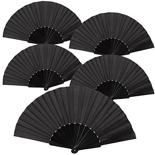 Bubuny Handfächer 5 Stück, Fächer Schwarz Faltventilator Chinesischer Handheld Folding Fans Hand Klappfächer Faltfächer für Hochzeitsfächer Tanz, Fecher Damen