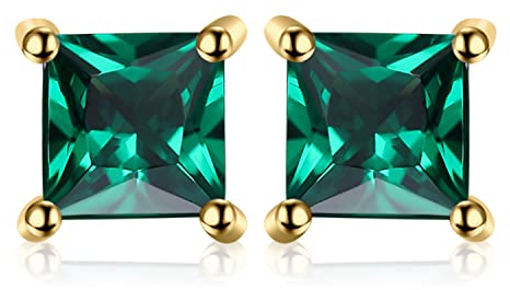 Jewelrypalace Quadrat Schliff 0.6ct Simulierter Smaragd Ohrstecker Silber 925 Damen, Grün Schmuck Set Gelbgold, Vergoldet Ohrringe Silber Edelstein Mädchen, Ohrstecker Silber klein mit Stein Frauen