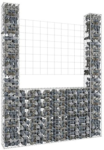 XIAOGUANG Gabionenkorb U-Form mit 2 Säulen, Gabionen Zaun, Steinkorb Gabione, Gabionenwand, Gabionen Pflanzkübel, Gabionen-hochbeet, Eisen 140x20x200 cm
